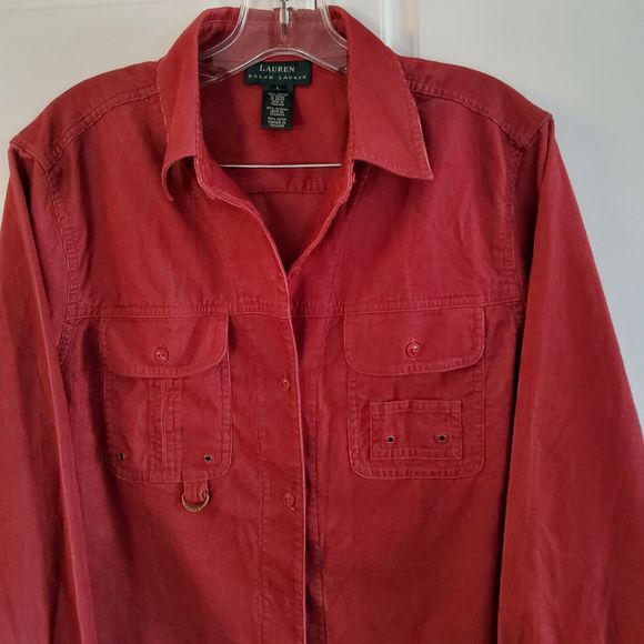 Lauren Ralph Lauren Corduroy Shacket Women's Shirt Size Large Burgundy - Picture 3 of 6